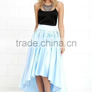 Latest Banded Waist Pleated Skirt Fashion High Low Design Maxi Skirt 2016 thumbnail-4