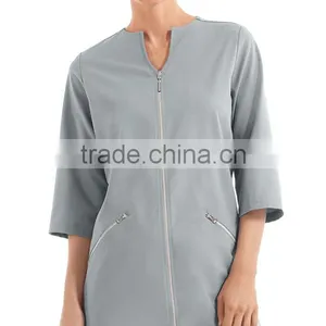 Solid Blue Color OEM Zipper Closure 3/4 Sleeve Women Spa Coat thumbnail-5