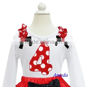 Girls Red White Polka Dots 4th Birthday White Long Sleeves Tee 1-7Y thumbnail-1