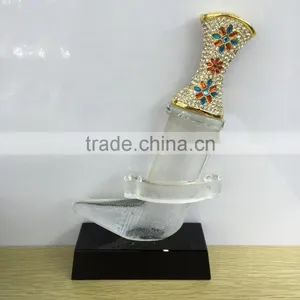 Crystal The Khanjar Jambiya Etched Frosted Knife Sword Dagger as Arab Souvenir Gift With Black Base thumbnail-1