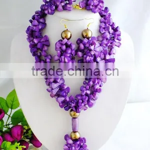 Hot Sell!!! Beautifiul Pure Handmade Purple Coral Jewelry Set With Necklace Earrings and Bracelet thumbnail-1