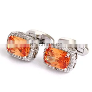 Fashion Elegant Gold Plating Enamel Blue Diamond Round Cufflinks thumbnail-1