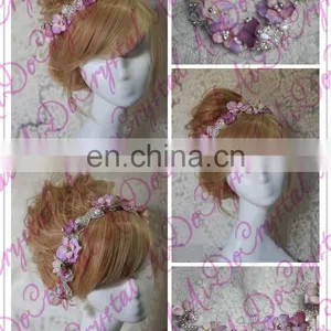Aidocrystal Pink Flower Pearl Lace Headband Bridal Wedding Fascinators Women Hair Accessories thumbnail-2