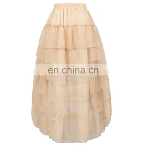 Belle Poque Women Ladies Amelia Steampunk Elastic Waist Ruffled Champange Chiffon Color Cake Skirt BP000227-2 thumbnail-3