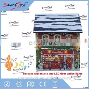 High Quality LED Fiber Optics Light up Christmas Musical Tin Can thumbnail-3