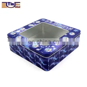 Large Square Food Storage Tin Box With A PET Window thumbnail-2
