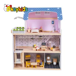 2019 Top Sale Children Miniature Furniture Toys Wooden Dollhouse With Sounds W06A365 thumbnail-1
