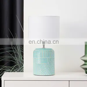Оптовая продажа недорогих скандинавских современных ручной работы керамических ночников. Голубой керамический настольный светильник thumbnail-1