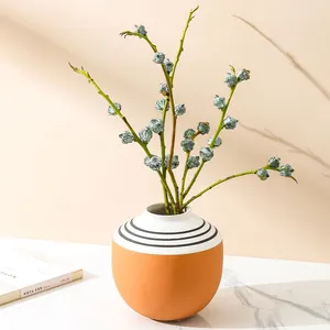 Red Color Stripe Ins Nordic Modern Style Fresh Flower Ceramic Vase For Showroom thumbnail-1