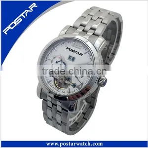 Classic Men's Black Leather Dial Skeleton Mechanical Sport Army Wrist Watch thumbnail-2