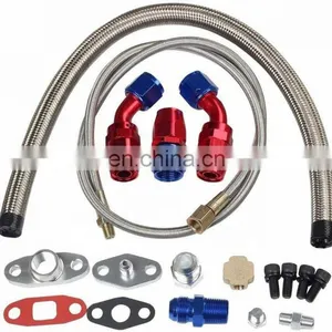 Universal Turbo Oil Line Kit Feed + Return Drain Flange T3 T4 T04E Oil Pan Plug Universal Turbo Oil Line Kit Feed + Return Drai thumbnail-1