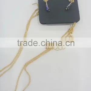 FASHION RHINESTONE PENDANT NECKLACE EARRING WITH CHAIN TASSEL AND GLASS BEADS thumbnail-4