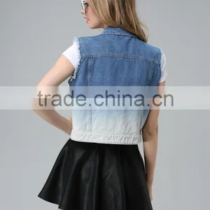 FACTORY WHOLESALE HOT SELLING FASHION EUROPEAN STYLE DENIM LADIES WOMEN COLLARED DENIM CAMO VEST thumbnail-6