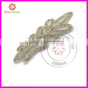 Bridal Beaded Appliques,silver Rhinestone Applique Wholesale,appliques for Headband for Sash thumbnail-2