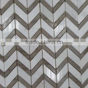 New Herringbone Marble Mosaic Tiles ( Athen White+Pure White Marble) thumbnail-2
