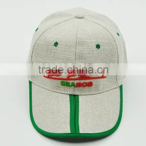 New Arrival High Quality Curve Custom Su Generis 6-panel Baseball Linen Cap Straw Hats With Handwork Embroidery Designs thumbnail-3