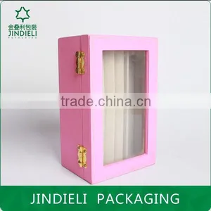 Pink Beautiful Fashion Leather Wooden Drawer Jewelry Box With Pvc Window thumbnail-3