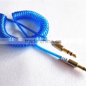 High Quality Flexible Dc3.5m to Dc3.5m Spiral Metal Transperant Cable Extend Stereo Audio Aux Cable thumbnail-4