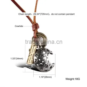Antique Jewelry Catholic Religious Items Bronze Moon Necklace With Geneuine Leather Chain thumbnail-6