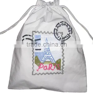Eiffel Embroidered Laundry Bag, White Cotton Laundry Bag thumbnail-1
