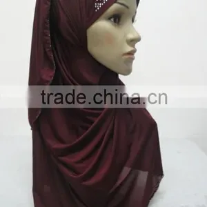 H182 Latest Soft Silk Muslim Hijab With Rhinestones thumbnail-1