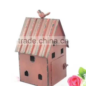 Rustic Outdoor Wholesale Red Metal Bird House thumbnail-1