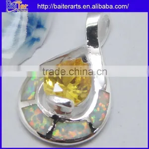 Hot !!! Created Blue Opal And Pear Cut Olivine Peridot Pendant Necklace Fancy Pendant Designs For Girls thumbnail-6