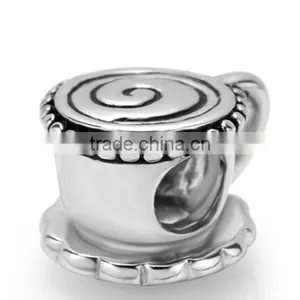 925 Sterling Silver Coffee Tea Cup Bead Charm Fits Snake Bracelet 925S Silver Tea Cup Bead thumbnail-1