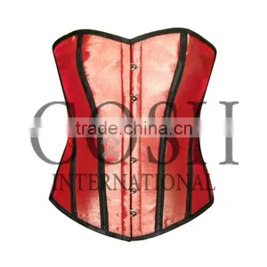 Red Satin Corset With Black Piping In Steel Boning Ci-1151 thumbnail-1