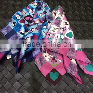 100% Silk Square Scarf With Cartoon Pattern for Children thumbnail-4
