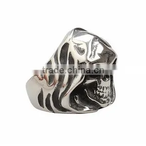 Hot Sell Mens Womens Silver Color Punk Skull Head Titanium Steel Ring thumbnail-6