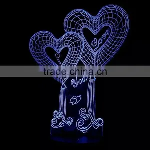3D Optical Illusion Two Hearts Night Lamp Night Light 10 Colorful LEDs Ultra-thin Acrylic Light Panel AA Battery or DC 5V thumbnail-3