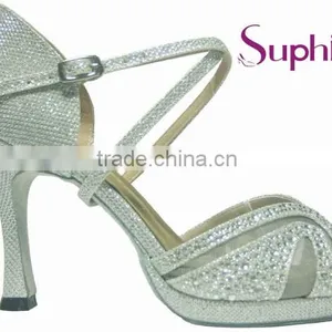 Suphini Silver Glitter Elegant Jeweled Wedding Dance Shoes thumbnail-3