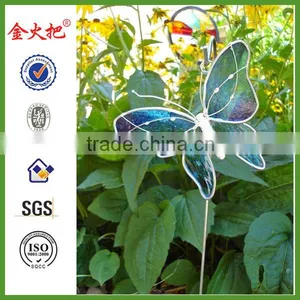 Decorative Metal Blue and Green Streaked Stained Glass Butterfly Stake thumbnail-1