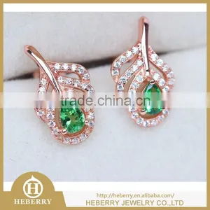 Sterling Silver Earrings With Green Crystal Jewelry thumbnail-5