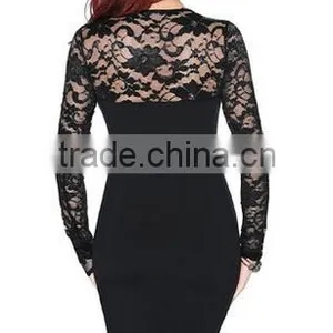 Women's Elegant Floral Lace Long Sleeves Bridesmaid Midi Dress thumbnail-2