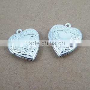 19mm Flower Engraved Vintage Brass Silver Heart Photo Locket Charm 1132006 thumbnail-1