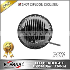 7 Inch 75W Led Headlight for Jeep Wrangler Rubicon off Road With Dual Beam H4 Plug Halo Angel Eyes Ring thumbnail-3