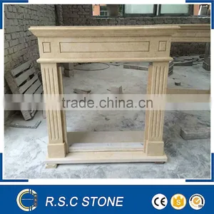 Hand Carved Beige Marble Fireplace Mantel thumbnail-1
