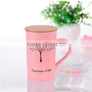 Hot Sale Stoneware Mug With Bamboo Lid,beautiful Tree Design Ceramic Mug With Bamboo Lid and Handle thumbnail-4