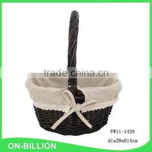 Handmade Black Wicker Woven Basket With Handle thumbnail-2