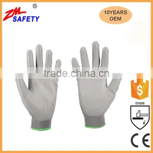 Cheap Grey Lightweight Palm Coated Safety PU Glove With 13Gauge Machine Knit Nylon Polyester Shell thumbnail-2