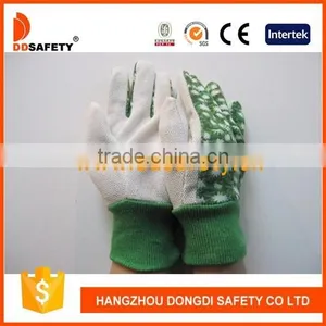 Flower Cotton Back Mini Dots On Palm Three Ribs Back Green Knit Wrist Garden Gloves thumbnail-1