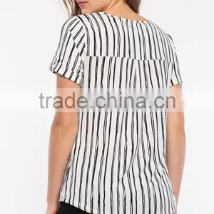 Best Selling High Quality Ladies Vertical Stripe t Shirt thumbnail-5