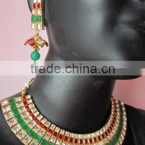 Crystal Bollywood Necklace Jhumka EARRING Set thumbnail-4