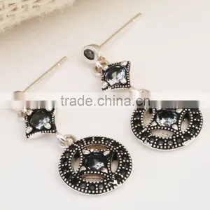 Black Gold Color Black Zircon Circle Women Jewelry Party Drop Earring thumbnail-3