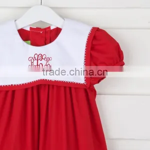 New Style Smocked O Neck Dress 2017 Hot Sale Casual Short Sleeve Button Back Baby Dress for Boutique Kids Clothing thumbnail-2