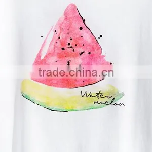2017 Women Short Sleeve Fashion Cotton Numbers Printed Tshirt Hem Curling OEM Service thumbnail-1