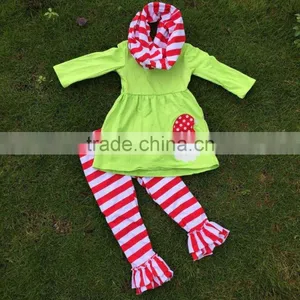 FALL OUTFITS Girls Christmas Pant Sets 3 Pieces Scarf Sets Kids Santa Clothes Kids Green Top Sets Persnickety Girls thumbnail-1