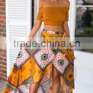 Walson 2017 Hot Selling American Style Printed Asymmetric Casual Midi Skirt thumbnail-4